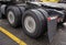 Wheelbase of big rig semi truck with two axles and pairs of wheels on them and fifth wheel for coupling