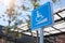 Wheelchair accessible entrance sign icon. Handicapped ramp signal, Way of wheelchair, concrete ramp