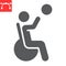 Wheelchair basketball glyph icon, disability and sport, disabled man sign vector graphics, editable stroke solid icon, eps 10