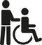 Wheelchair with caring person pictogram