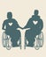 Wheelchair disabled couple silhouette isolated as love concept, vector stock illustration with disabled person, husband, wife