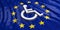 Wheelchair, disabled sign isolated on European Union flag background. 3d illustration