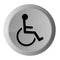 Wheelchair handicap icon metal silver round button metallic design circle isolated on white background black and white concept