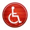 Wheelchair handicap icon realistic diagonal motion red round button illustration