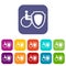 Wheelchair and safety shield icons set
