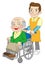 Wheelchair senior men and Caregiver,white background