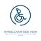 Wheelchair side view icon. Linear vector illustration from poi public places collection. Outline wheelchair side view icon vector