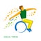 Wheelchair sportsman throwing discus. Flat sport icon.