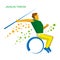 Wheelchair sportsman throwing javelin. Flat sport icon.
