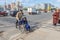 Wheelchair transportation along a pedestrian crossing through the carriageway