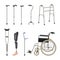 Wheelchairs. Rehabilitation tools for disabled person decent vector medical realistic set