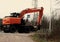Wheeled excavator can move on asphalt highway