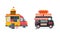 Wheeled Food Truck Selling Hamburger and Hot Dog as Street Snack Restaurant Vector Set