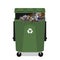 Wheeled garbage can with recycling symbol full