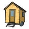 Wheeled tiny house or cabin trailer,  cute vehicle hovel front view