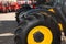 Wheels of agricultural machinery close-up.