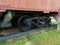 Wheels on a railroad car on a train track