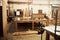 This is where all the magic happens. Still life shot of work tables and piles of wood inside a carpentry workshop.