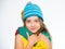 Which fabrics will keep you warmest this winter. Hat and scarf keep warm. Kid wear warm soft knitted blue hat and long