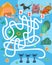 Which of puppies will run on correct path and receive winners cup. Maze for kids. Full color hand drawing vector