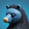 Whimsical 3d Bear Figurine With Blue Feathers And Playful Eyes