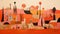 Whimsical Abstract Landscapes: Vibrant Red And Orange Buildings