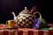 whimsical alice in wonderland-inspired teapot on a checkered tablecloth