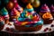 The whimsical allure of a decadent confectionery masterpiece in a photograph that showcases the artistry of multicolor