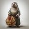 Whimsical Animal Portraits Otter In Robe With Bag