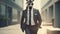 Whimsical Animals: A Dynamic And Intense Zebra Masked Business Person