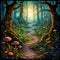 Whimsical Artwork of Enchanted Forest with Intricate Animal Tracks