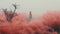 Whimsical Australian Tonalism: Girl Standing In Red Smoke And Fog