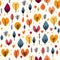 Whimsical autumn foliage patterns with playful shapes and romantic illustrations (tiled