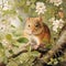 Whimsical Baby Gerbil Nibbling On Tree: Playful And Serene Artwork