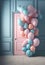 Whimsical Balloons Bursting Out of a Doorway. Perfect for Invitations and Posters.