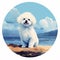 Whimsical Bichon Frise Dog Painting On Brighton Beach