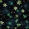 Whimsical black and green background with stars and flowers (tiled)