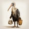 Whimsical Black Stork In Antique Dress: A Trashy Traveler
