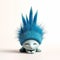 Whimsical Blue Cat Figurine With Blue Feathers - 3d Animated Character