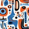 Whimsical blue and orange abstract design with organic forms (tiled)