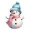 Whimsical Blue Pink Pastel Snowman Clipart Illustration