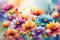 Whimsical Blur: Abstract Watercolor Painting Featuring a Blur of Flowers with Undefined Edges, Multiple Layers of Tranquil