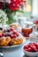 Whimsical Breakfast Delight featuring a beautifully arranged table adorned with a plate of fresh fruits and croissants, a bowl of