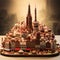 Whimsical Brussels Streetscape with Chocolate Buildings and Culinary Delights