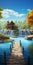 Whimsical Cabincore: A Stunning Digital Painting Of A Wooden Bridge And Waterfall