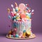 Whimsical Cake Creation with Sweet Colors and Playful Characters