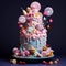 Whimsical Cake Creation with Sweet Colors and Playful Characters