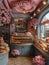 Whimsical cake shop with pastries that seem alive
