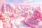 whimsical candy land, where everything is made of sweets and treats, and the sky is cotton candy pink