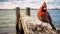 Whimsical Cardinal Portrait On An Enchanting Old Pier